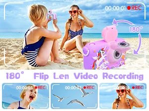 ARNSSIEN kids digital camera with 180° flip lens, 2.4-inch LCD, and protective silicone case